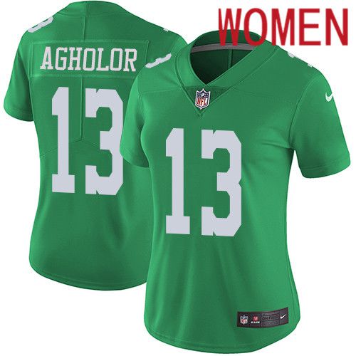 Women Philadelphia Eagles 13 Nelson Agholor Nike Green Vapor Limited Rush NFL Jersey